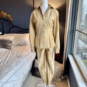 Vintage 90s Danier Light Tan Suede Leather Shirt and Pants Set